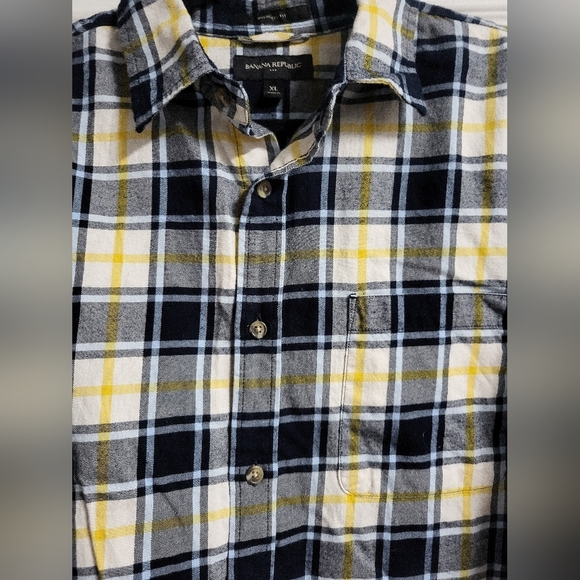 Banana Republic-Mens-Blue and Yellow Plaid Light Flannel Button Up Shirt-Size XL - Picture 2 of 4